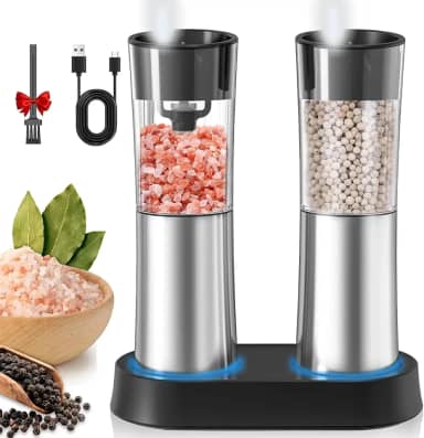 Moedor De Pimenta,2 em 1 Moedor de Pimenta Elétrico,Carregamento de base de bateria de lítio TypeC, super duradouro, aço inoxidável,Moedor de Pimenta e Sal em aço inoxidável