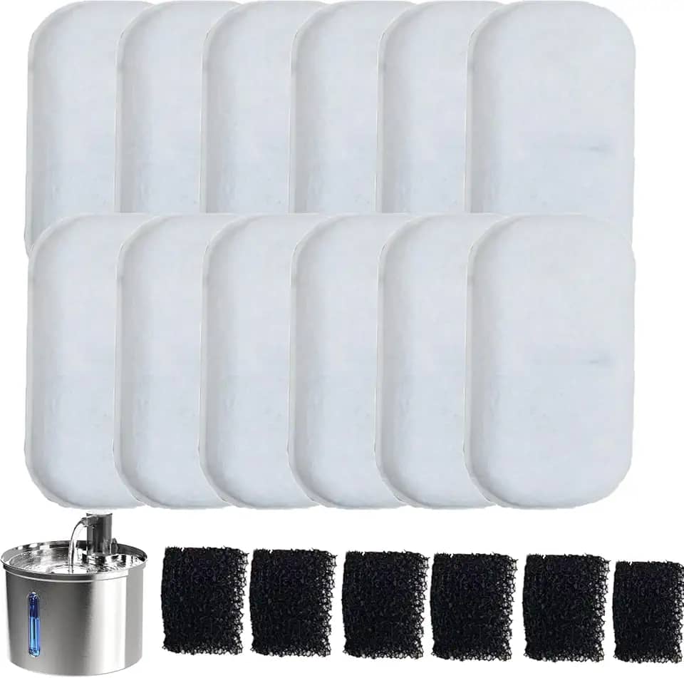 Filtros de reposição para bebedouros de cães e gatos, alimentadores de aço inoxidável para bebedouros de animais de estimação Filtro de carvão ativado substituído (12)