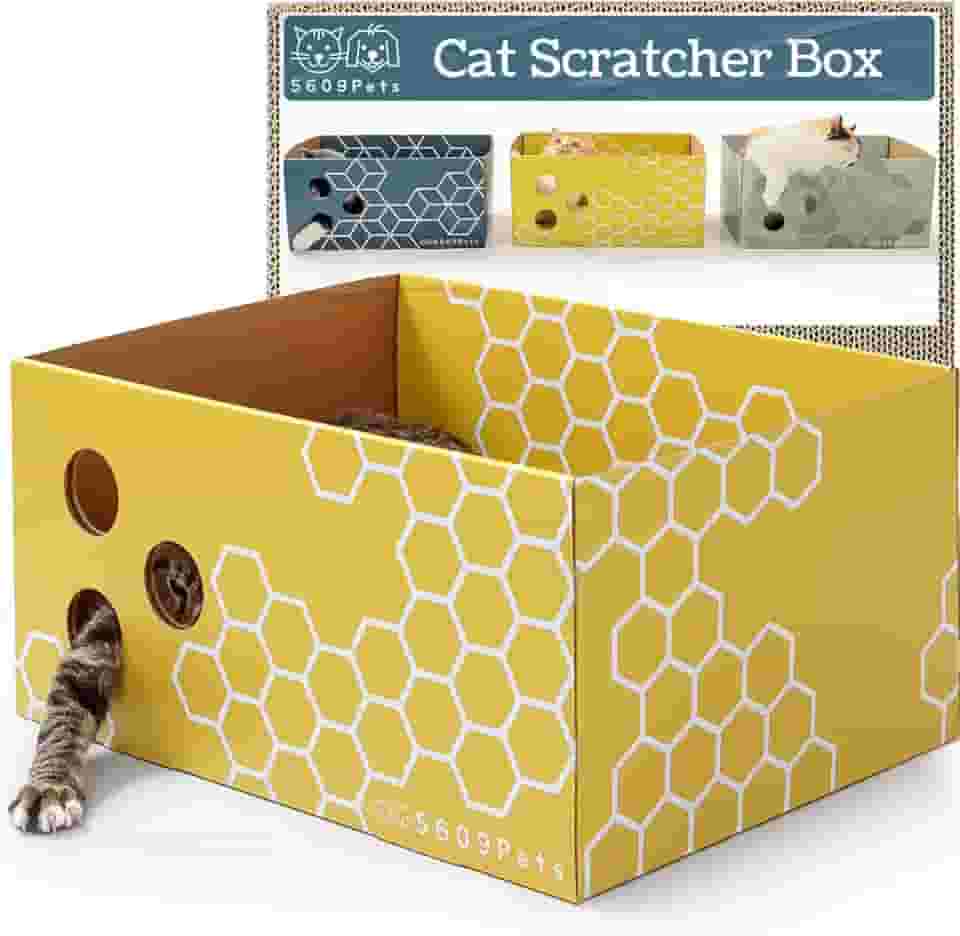 5609PETS Caixa arranhadora de papelão resistente para gatos com placa dupla face recarregável para gatos em ambientes internos