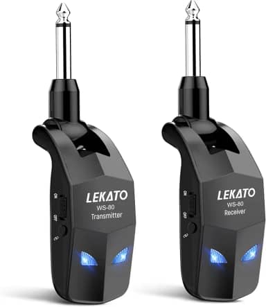Sistema de guitarra LEKATO, receptor e transmissor sem fio de 2,4 GHz, recarregável, com 4 canais para instrumentos elétricos, guitarra elétrica e baixo