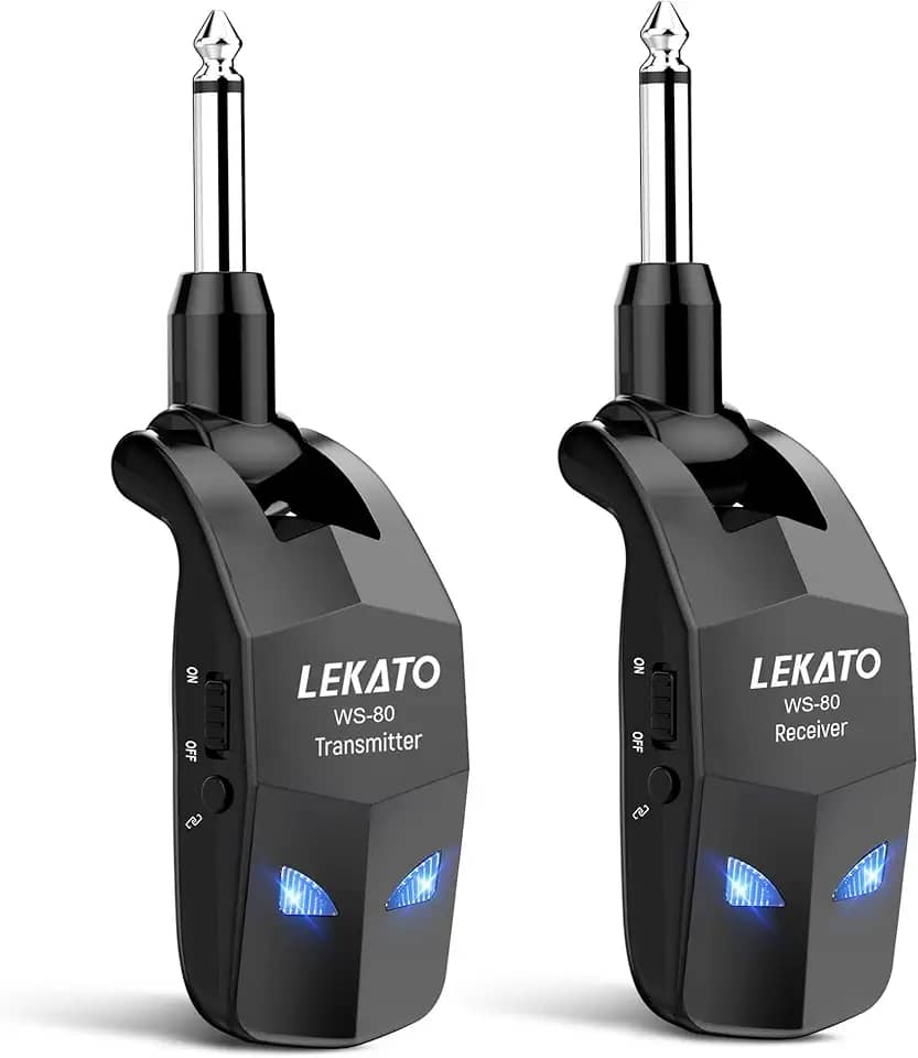 Sistema de guitarra LEKATO, receptor e transmissor sem fio de 2,4 GHz, recarregável, com 4 canais para instrumentos elétricos, guitarra elétrica e baixo