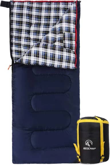 REDCAMP Saco de dormir de flanela de algodão ao ar livre para mochila de acampamento, sacos de dormir envelope quentes e confortáveis com enchimento de 2/3/4 libras