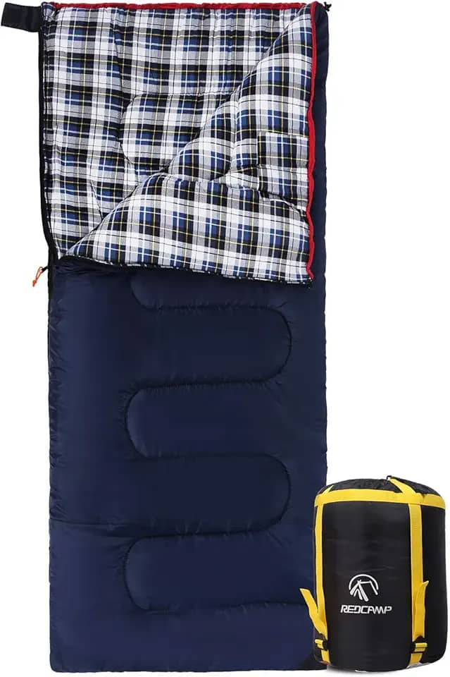 REDCAMP Saco de dormir de flanela de algodão ao ar livre para mochila de acampamento, sacos de dormir envelope quentes e confortáveis com enchimento de 2/3/4 libras
