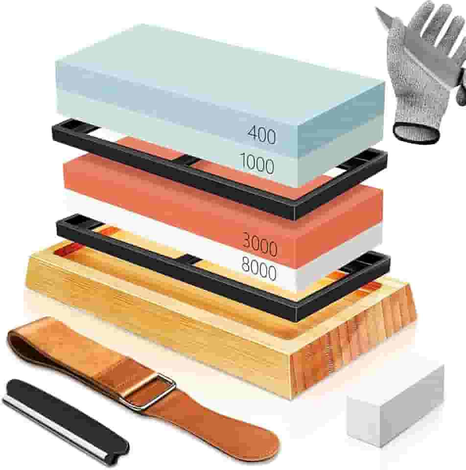 Abacafly Pedra de Amolar Facas, Pedra de Afiar de Amolar de Granulação 400/1000 e 3000/8000, Afiador de Facas Profissional e Fácil de Usar, 10 Itens