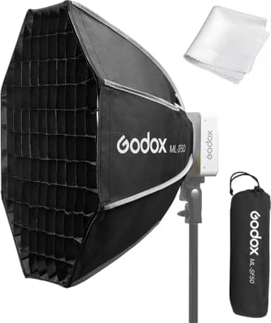 GODOX Softbox Octogonal Ml100Bi Ml-Sf50, 50 Cm X Cm/19,6 Pol. 19,6 Pol., Com Suporte Para Ml100R Ml100Bi, Ml60Iibi, Ml60Bi, Ml60, Ml30Bi, Ml30, Luz De Vídeo Led