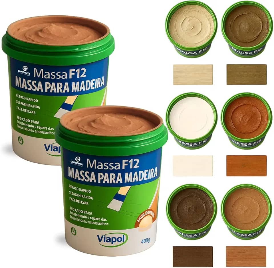 KIT 2 Massa F12 De Calafetar E Correção Madeira 400g - Cores (MOGNO)