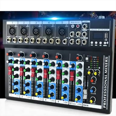 VEDO Mixer de Áudio Profissional 7 Canais VDA107L com Bluetooth, Entrada USB, Efeitos Digitais, Phantom Power +48V para Podcast, DJ, Gravação e Transmissão Ao Vivo - Mesa de Som Compacta 127/220V