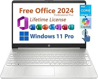 HP Laptop empresarial de 15,6 polegadas, Microsoft Office 2021 gratuito com licença vitalícia, tela sensível ao toque HD, Intel 6-Core i3-1215U 4,4 GHz, 16 GB de RAM, SSD PCIe de 512 GB, bateria de