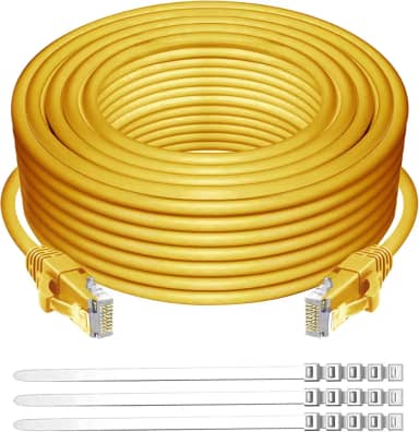 Adoreen Cabo Ethernet Cat 6 Amarelo, Cabo de Rede RJ45 Longo Redondo Externo e Interior, POE, Flexível e Flexível para Internet LAN para Roteador Modem Switch Fast Gaming+ Gravatas