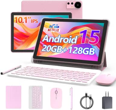 Tablet Android 13 de 10 polegadas, 12 GB de RAM+128 GB de ROM/1 TB de tablet expansível, 2024 mais recentes, 2 em 1 tablets com capa de teclado, caneta capacitiva de rato, CPU de quatro núcleos de 2.0