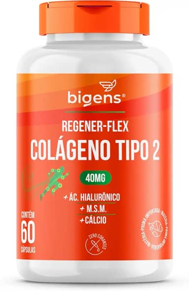 Regener Flex, Colágeno tipo 2 40mg, ácido hialurônico, M.S.M., Cálcio, 60 cápsulas, Biogens