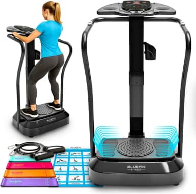 Bluefin Fitness Plataforma de vibração | Modelo profissional | Design atualizado com motores silenciosos e alto-falantes embutidos, preto (placa de vibração de 2000)