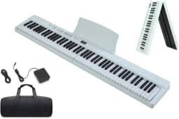 VEDO Piano Digital Dobrável 88 Teclas Semi-Pesadas com Pedal de Sustenção e Bolsa, Teclado Portátil Full Size para Iniciantes, Adultos e Crianças, Alto-Falantes Embutidos, Conexão APP, Ideal (Branco)