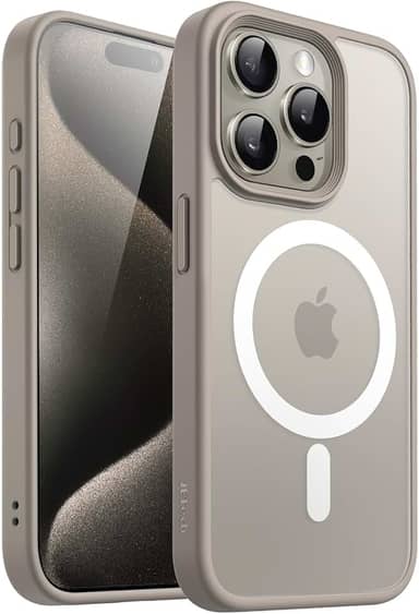 JETech Capa Magnético para iPhone 15 Pro Max 6,7 Polegadas Compatível com MagSafe, Case Translúcido Fosco Verso Fina à Prova de Choque Tampa (Titânio Natural)