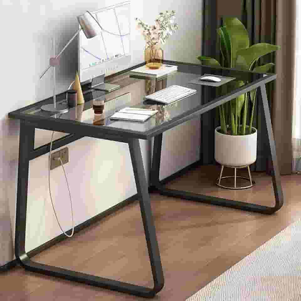 Mesa de escritório em casa mesa de computador de vidro temperado moderno mesa de estudo de escrita de estudante pequena mesa de computador, preta, 39 tamanhos