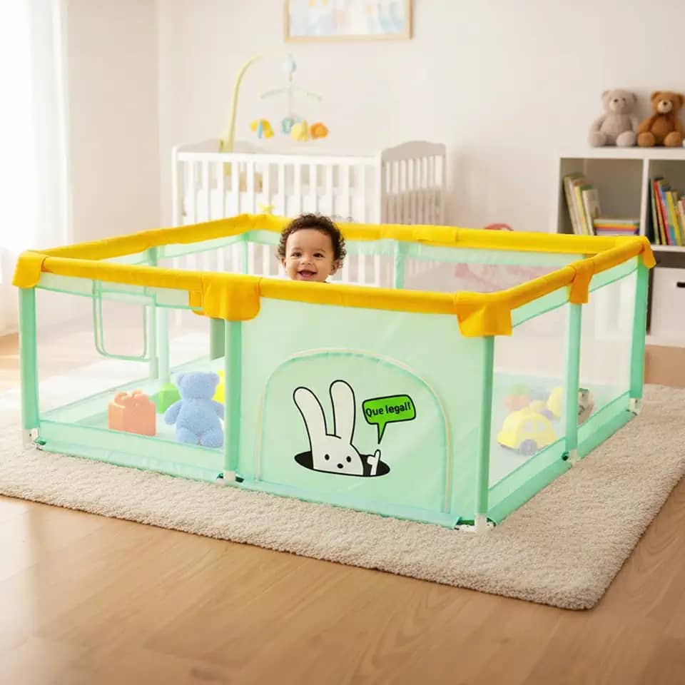 180 x 150 x 68 cm Cercadinho para Bebe Cercado para Bebê Cercadinho Infantil Chiqueirinho Bebe de Proteção Criança Grande Tamanho, Chiqueirinho Portátil com Design Colorido DOUBLE S (180 * 150cm)