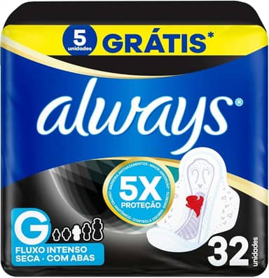 Always Noturno Seca, Absorvente Tamanho G, 32 Unidades