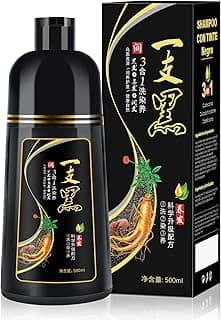 IIIMEIDU Shampoo de Tintura 3 em 1 Preto Natural 500ml, Ingredientes à base de ervas para mulheres e homens, Tintura em minutos/semi-permanente