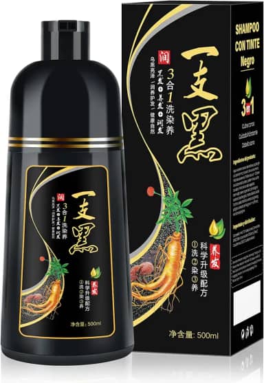IIIMEIDU Shampoo de Tintura 3 em 1 Preto Natural 500ml, Ingredientes à base de ervas para mulheres e homens, Tintura em minutos/semi-permanente
