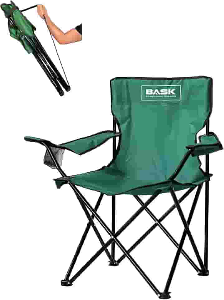 BASK Cadeira Dobrável Portátil Reforçada com Suporte 180kg | Alça de Ombro Integrada | Porta-copo | Conforto e Espaço Ampliado para Camping, Praia e Pesca