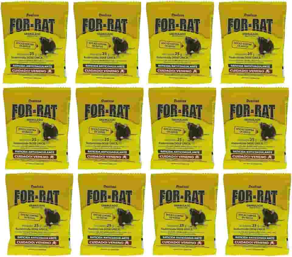 Kit 12un For-Rat Isca Matas-Ratos Sachê 25g Raticida Granulado Para Ratos Ratazanas e Camundongos