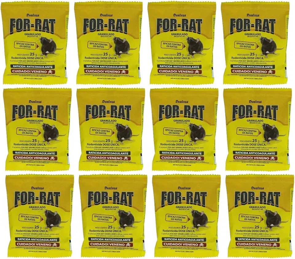 Kit 12un For-Rat Isca Matas-Ratos Sachê 25g Raticida Granulado Para Ratos Ratazanas e Camundongos