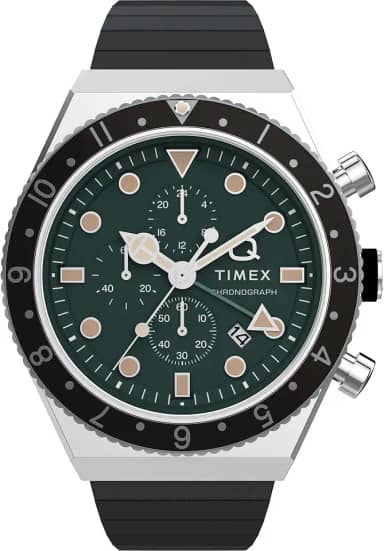 Relógio masculino Q 40 mm - pulseira de expansão preta, mostrador verde, caixa de aço inoxidável
