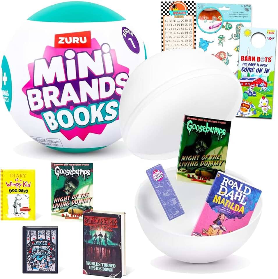 ZURU Mini Brands Books Mystery Minis - Livro Miniatura com Páginas Legíveis, Adesivos, Marca-páginas e Mais | Mini Brands Book Capsule Set para Crianças