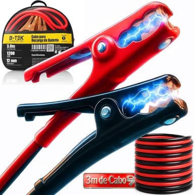 Cabo de Chupeta 1200A 3 Metros 12mm com Bolsa Reforçada para Carros, Caminhonetes, SUVs e Motos – Alta Potência e Confiabilidade em Emergências Automotivas