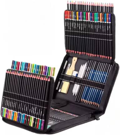 Conjunto de Lápis de Cor 145 Peças com Estojo – Kit Completo de Lápis Coloridos Suaves e Não Tóxicos para Desenho, Escola, Pintura e Artistas