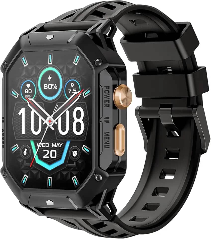 HAYLOU IRON N1 Relógio Inteligente Militar para Homens,Bateria com Duração de 100 Dias (850 mAh),Tela AMOLED HD de 2,01',Bluetooth Telefone Chamada Smartwatch,5ATM à Prova d'água,Assistente de Voz,100+ Modo Esportivo