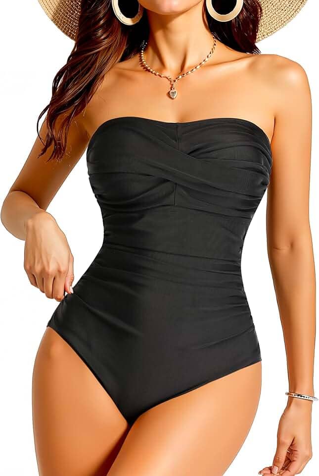 Maiô feminino com controle de barriga, tomara que caia, peça única, franzido