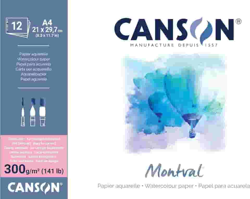 CANSON Bloco Papel Aquarela de Acetinado Montval A4 21 x 29,7 cm 300 g/m² 12 Folhas