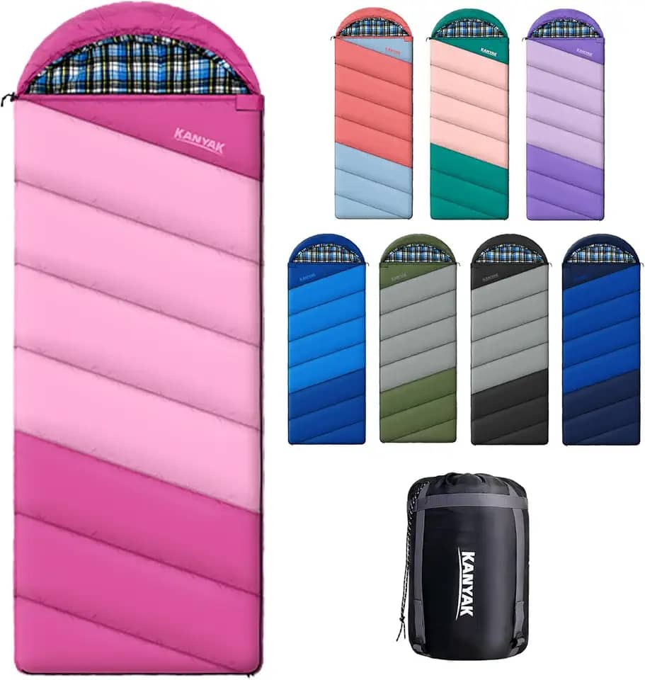 Saco de dormir com forro de flanela de algodão para adultos, adolescentes, crianças, clima frio e quente, 3 estações, equipamento essencial de acampamento compacto leve, caminhadas, atividades ao ar