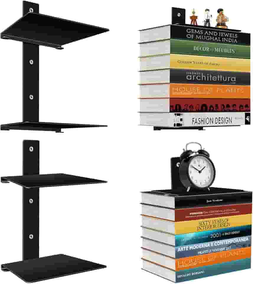 Prateleiras de livros flutuantes invisíveis profissionais para parede, estantes de livros verticais de 4 níveis, montadas na parede e economia de espaço, organizador de livros de metal resistente para