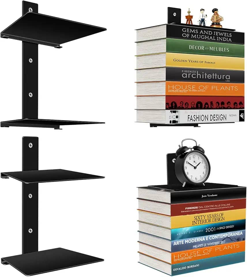 Prateleiras de livros flutuantes invisíveis profissionais para parede, estantes de livros verticais de 4 níveis, montadas na parede e economia de espaço, organizador de livros de metal resistente para