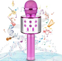Microfone Infantil Karaoke Sem Fio Recarregável USB para Crianças Menina Menino Festas Eventos Portátil (ROSA)