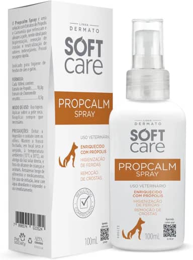 Propcalm Spray Soft Care Dermato 100mL - higienização da pele, remoção de crostas e neutralização de odores, com secagem rápida para cães e gatos