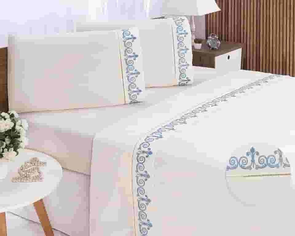 Jogo de Lençol Bordado para Cama Queen ALGODÃO 400 Fios 4 peças
