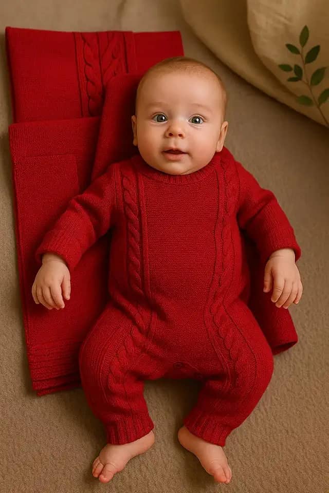 Saida Maternidade De Tricot 2 Pçs Luxo Macacão E Manta 75x75 (vermelho)