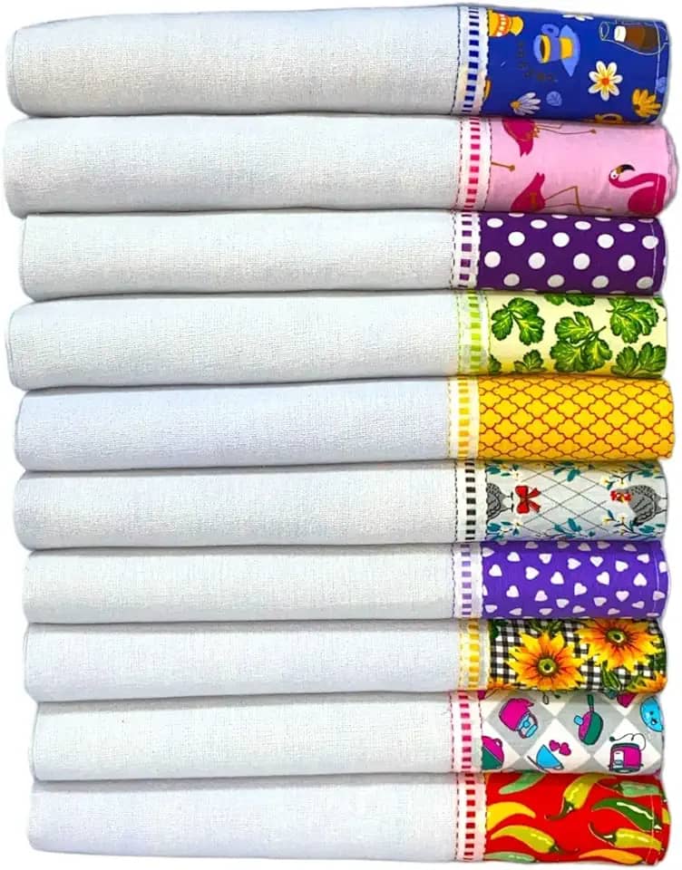 Pano De Prato 100% Algodão Com Barrado De Tricoline Kit Com 10 Peças - Barrados com Estmapas Sortidas