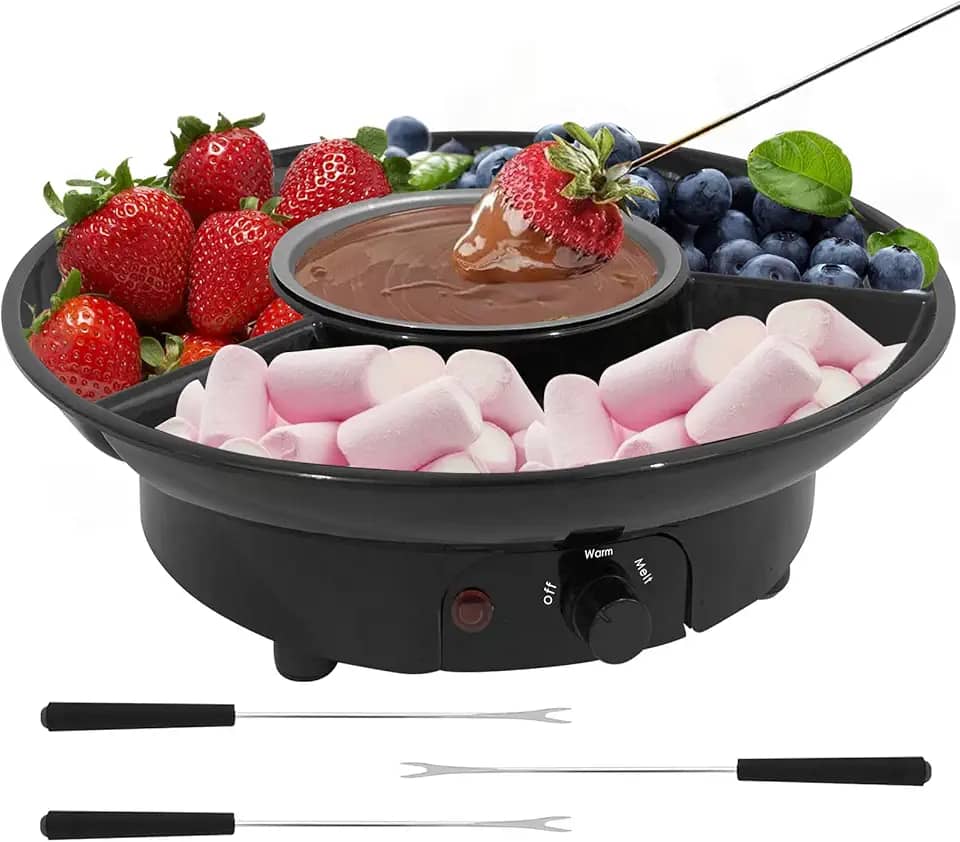 Conjunto elétrico de panela de fondue para chocolate e queijo nacho, kit de fondue de chocolate com garfos, controle de temperatura, tigela removível de 255 g, conjunto de presente para encontros