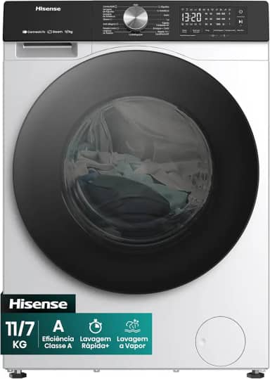 Hisense Lava e Seca, 11kg Lavagem/7kg Secagem, Wi-Fi, Steam, 13 Programas, Motor Inverter, Painel Touch, Branca WD3S11-127V