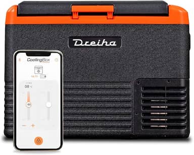 Geladeira portátil com compressor, congelador elétrico, refrigeração de -20ºC a 20ºC, controle APP, CBX30 para carros, caminhões, camping 12/24V (30 L, preto/laranja)