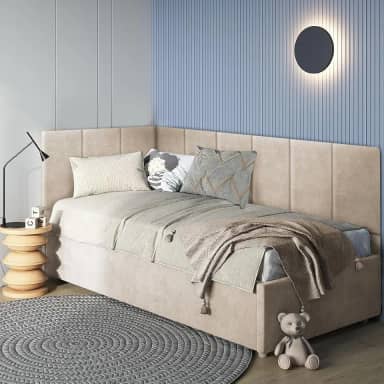 Cabeceira em L Canto Alemão Estofada Para Cama Solteiro Painel 3,00mX40cm Módulos Adesivos (Bege)