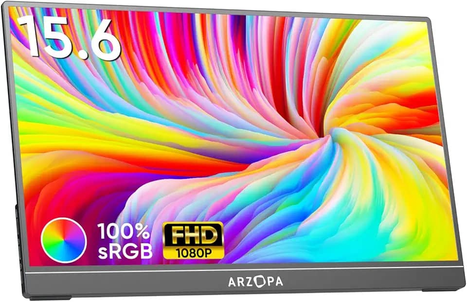 ARZOPA Monitor Portátil, Monitor Portátil para Portátil FHD 1080P de 15,6' 100% sRGB High Color Gamut Display IPS Eye Care Screen para Escritório e Entretenimento de Alta Gama -A1C