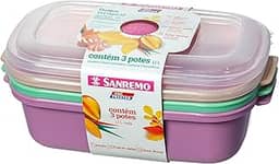 Sanremo - Conjunto com 3 Potes Plásticos Herméticos, Cores Mistas, Linha Vac Freezer
