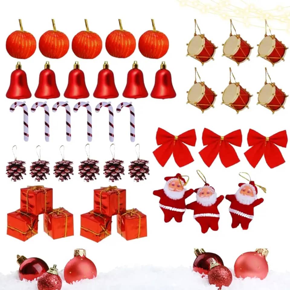 Kit 42 Enfeites Pendente Arvore Natal Decoração Importaço (VERMELHO)