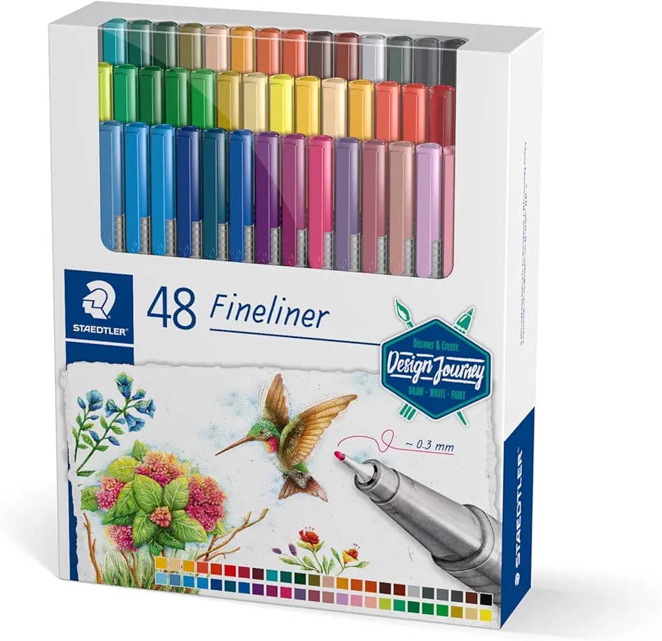 STAEDTLER Caneta Ponta Fina Triplus Fineliner 0.3mm Estojo 48 Cores Sortidas - 334 C48-C - Corpo Ergonômico Triangular – Ideal para Escrita e Bullet Journal