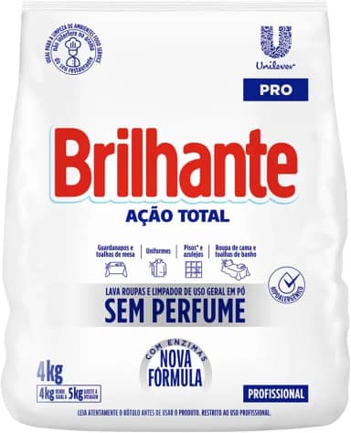 Brilhante Detergente Em Pó De Uso Geral Sem Perfume Limpeza Total Pro Pacote 4Kg